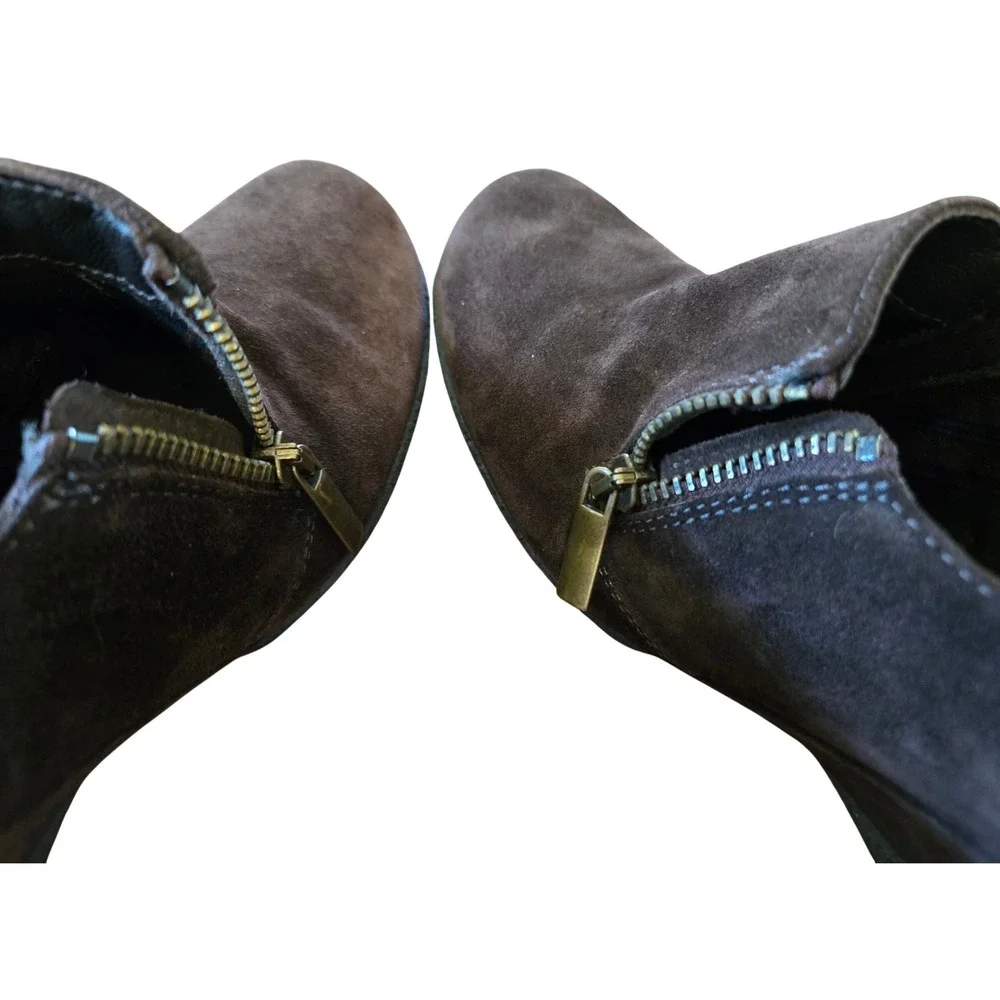 Aquatalia Chic Marvin K‎ Espresso Suede Weatherproof Wedge Booties Womens 8 B